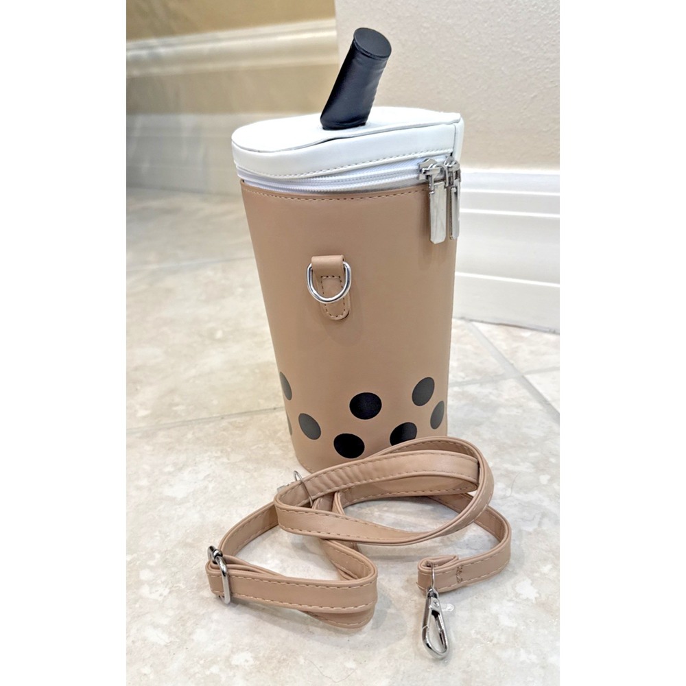 CONTAINEVERY Khaki Bubble /Boba Tea Cylinder Crossbody Bag Polka Dot Novelty Art